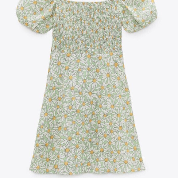 NWOT ZARA Floral Daisy Printed Linen Blend Dress Straight Neckline - Picture 7 of 10